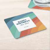Farbenfrohe Retro Groovy Rainbow Happy Birthday Rechteckiger Pappuntersetzer (angewinkelt)