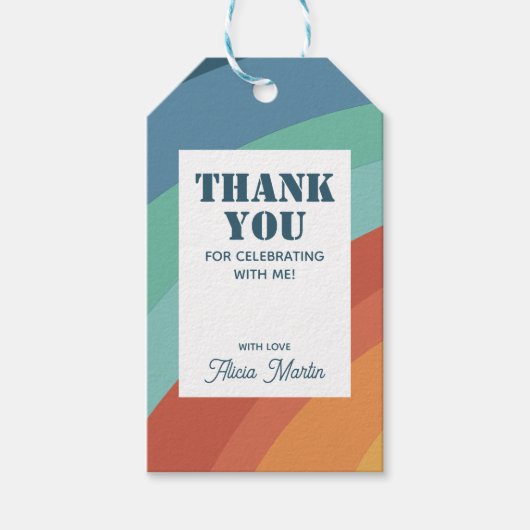 Farbenfrohe Retro Groovy Rainbow Vielen Dank Geschenkanhänger (Vorderseite)