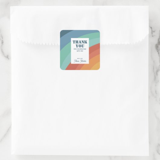 Farbenfrohe Retro Groovy Rainbow Vielen Dank Quadratischer Aufkleber (Tasche)