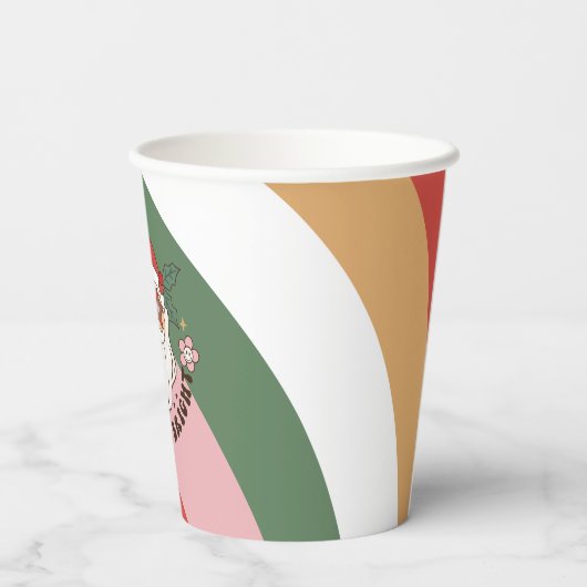 Farbenfrohe Retro Groovy und helle Weihnachten Pappbecher (Rückseite)