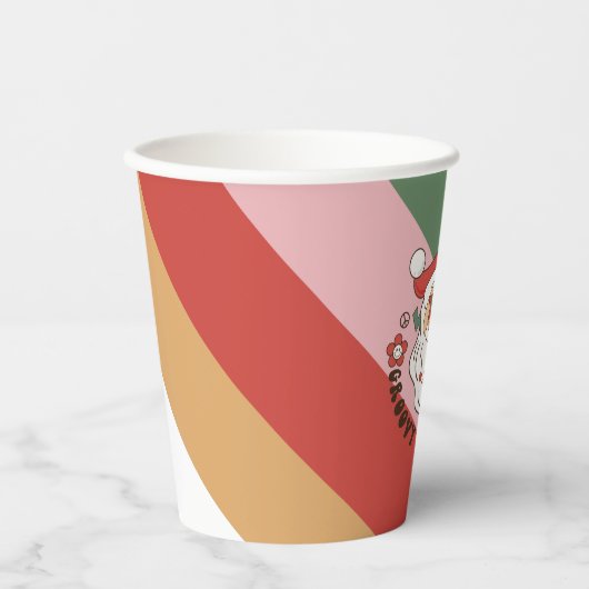 Farbenfrohe Retro Groovy und helle Weihnachten Pappbecher (Vorderseite)