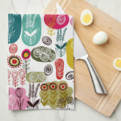 Farbenfrohe Retro Hand gezeichnete Blume Geschirrtuch (Viertel Falte)