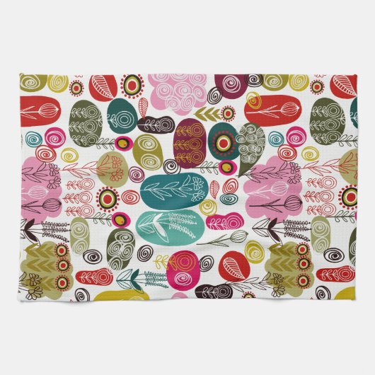 Farbenfrohe Retro Hand gezeichnete Blume Geschirrtuch (Horizontal)