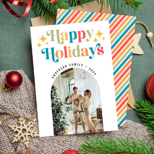 Farbenfrohe Retro Happy Holidays Weihnachts-Foto Feiertagskarte