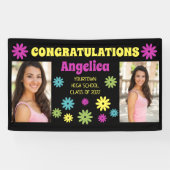 Farbenfrohe Retro Hippie Blume 2 Foto Abschluss Banner (Horizontal)