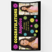 Farbenfrohe Retro Hippie Blume 2 Foto Abschluss Banner (Vertikal)