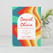 Farbenfrohe Retro-Hochzeit mit Foto Einladung (Stehend Vorderseite)
