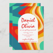 Farbenfrohe Retro-Hochzeit mit Foto Einladung (Vorne/Hinten)