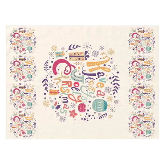 Farbenfrohe Retro Holly Jolly Weihnachts-Design Tischdecke (Vorderseite (Horizontal))