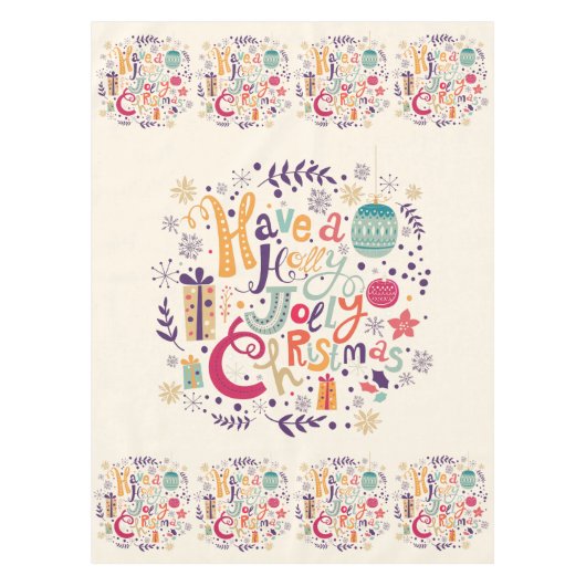 Farbenfrohe Retro Holly Jolly Weihnachts-Design Tischdecke (Vorderseite)