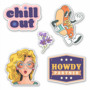 Farbenfrohe Retro Howdy Happy Cartoon Scrapbook Aufkleber