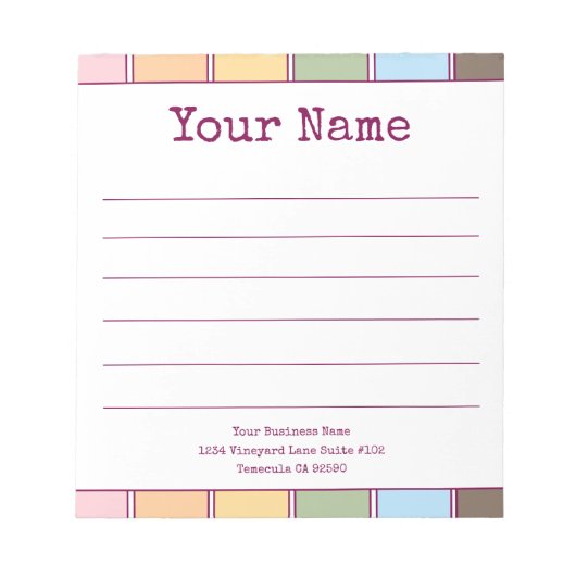 Farbenfrohe Retro Ihr Name Linken Notizblock (Vorderseite)