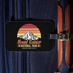 Farbenfrohe Retro-Illustration des Mount Rainier Gepäckanhänger