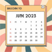 Farbenfrohe Retro Juni 2023 Kalender Aufkleber (Vorderseite)
