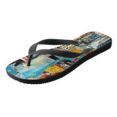 Farbenfrohe Retro-Junk-Reiseroute-Collage Badesandalen (Schrägansicht)