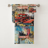 Farbenfrohe Retro-Junk-Reiseroute-Collage Badhandtuch Set (Insitu)