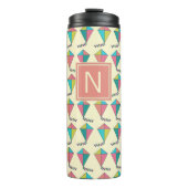Farbenfrohe Retro Kite Muster Monogramm Thermosbecher (Vorderseite)