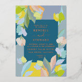 Farbenfrohe Retro kühne Blumensommer Hochzeit F Folieneinladung (Vorderseite)