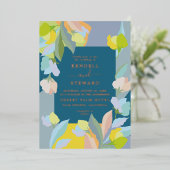 Farbenfrohe Retro kühne Blumensommer Hochzeit F Folieneinladung (Stehend vorne)