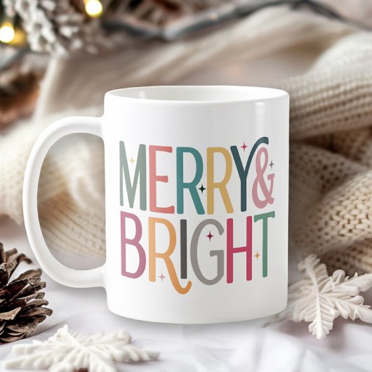 Farbenfrohe Retro Merry and Bright Stars Foto Kaffeetasse