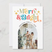 Farbenfrohe Retro Merry & Bright Weihnachten Foto (Vorderseite)