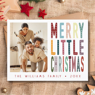 Farbenfrohe Retro Merry Little Christmas Foto Postkarte