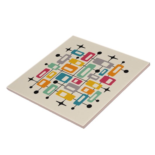 Farbenfrohe Retro Mitte des Jahrhunderts Moderne A Fliese (Seite)