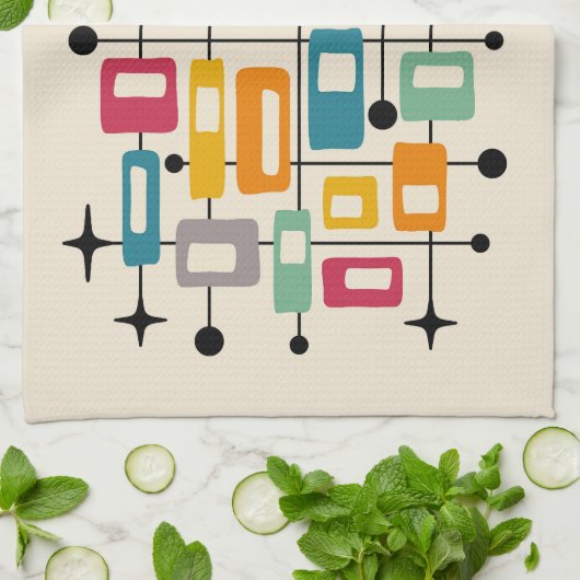 Farbenfrohe Retro Mitte des Jahrhunderts Moderne A Geschirrtuch (Gefaltet)