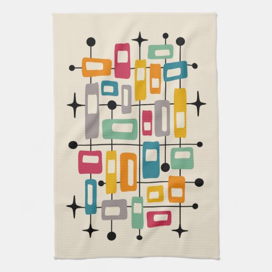 Farbenfrohe Retro Mitte des Jahrhunderts Moderne A Geschirrtuch (Vertikal)