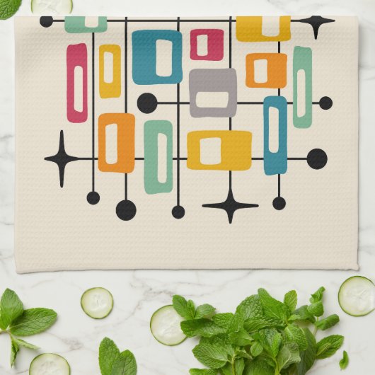 Farbenfrohe Retro Mitte des Jahrhunderts Moderne A Geschirrtuch (Gefaltet)