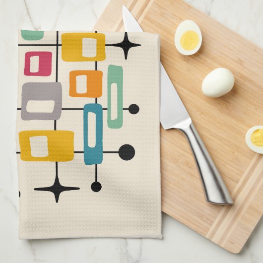 Farbenfrohe Retro Mitte des Jahrhunderts Moderne A Geschirrtuch (Viertel Falte)