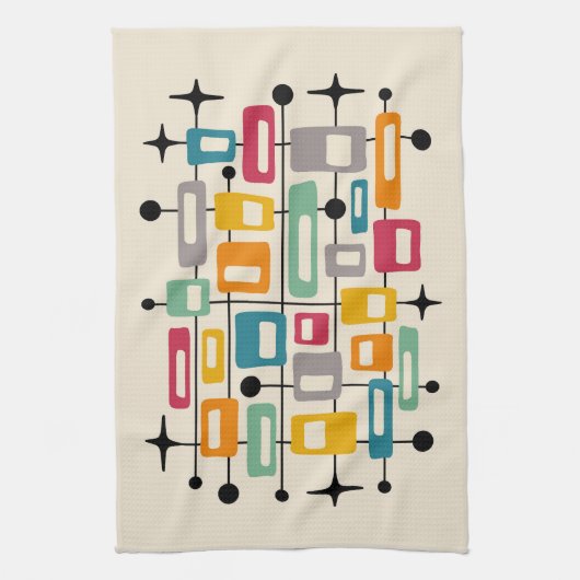 Farbenfrohe Retro Mitte des Jahrhunderts Moderne A Geschirrtuch (Vertikal)