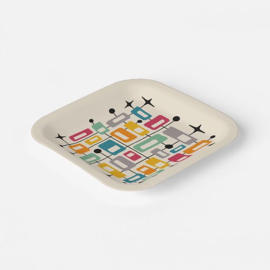 Farbenfrohe Retro Mitte des Jahrhunderts Moderne A Pappteller (Gewinkelt)