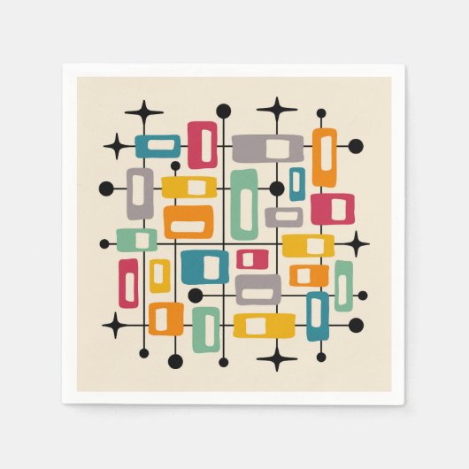 Farbenfrohe Retro Mitte des Jahrhunderts Moderne A Serviette (Vorderseite)