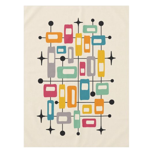 Farbenfrohe Retro Mitte des Jahrhunderts Moderne A Tischdecke (Vorderseite)