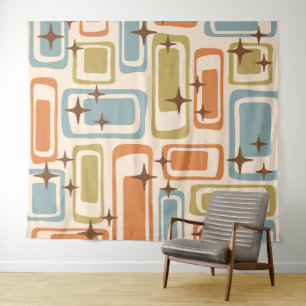 Farbenfrohe Retro Mitte des Jahrhunderts Moderne A Wandteppich