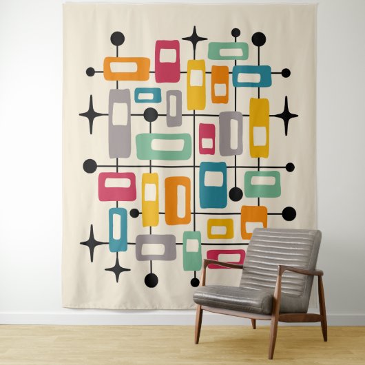 Farbenfrohe Retro Mitte des Jahrhunderts Moderne A Wandteppich (Beispiel)