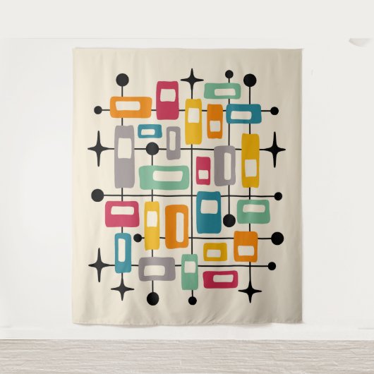 Farbenfrohe Retro Mitte des Jahrhunderts Moderne A Wandteppich (Vorderseite)