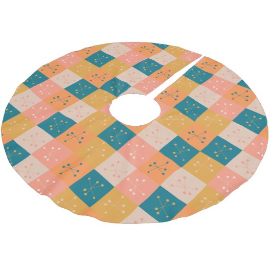 Farbenfrohe Retro Mitte Jahrhunderts Mod Atommuste Polyester Weihnachtsbaumdecke (Schrägansicht)