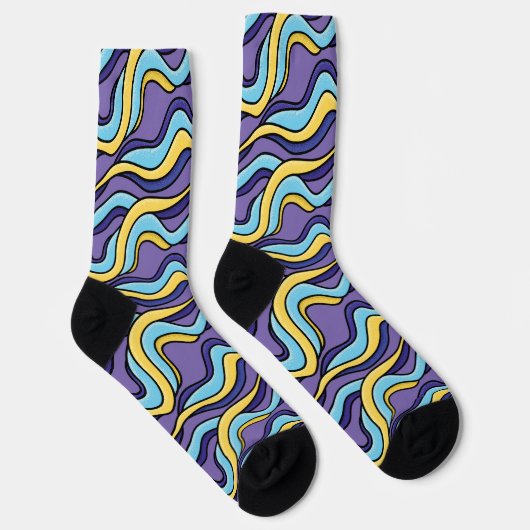 Farbenfrohe Retro Moderne Waves Crazy Funky Socken (Rechts)