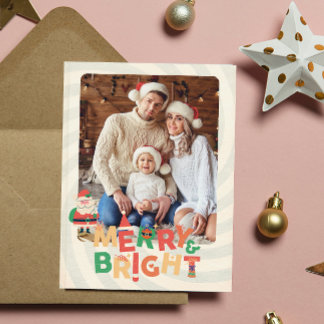 Farbenfrohe Retro moderne Weihnachtskarte Feiertagspostkarte