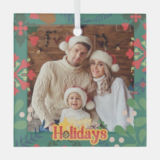 Farbenfrohe Retro moderne Weihnachtskarte Ornament Aus Glas (Vorderseite)