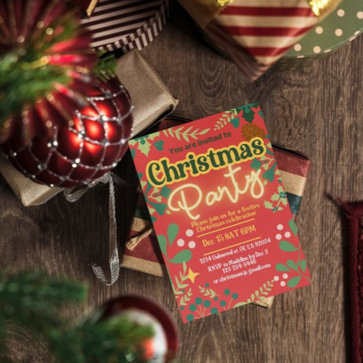 Farbenfrohe Retro moderne Weihnachtszeit botanisch Einladung