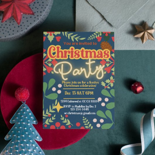 Farbenfrohe Retro moderne Weihnachtszeit botanisch Einladung