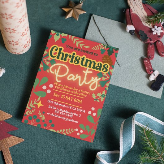 Farbenfrohe Retro moderne Weihnachtszeit botanisch Einladung