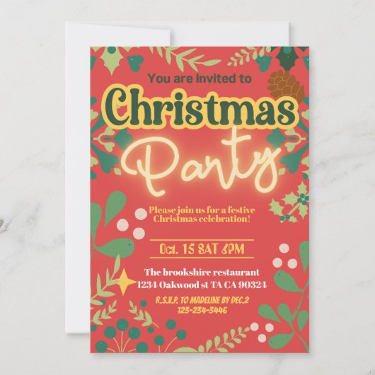 Farbenfrohe Retro moderne Weihnachtszeit botanisch Einladung (Vorderseite)