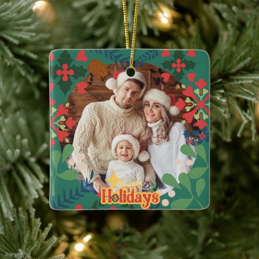 Farbenfrohe Retro moderne Weihnachtszeit botanisch Keramikornament (Baum)