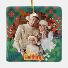 Farbenfrohe Retro moderne Weihnachtszeit botanisch Keramikornament