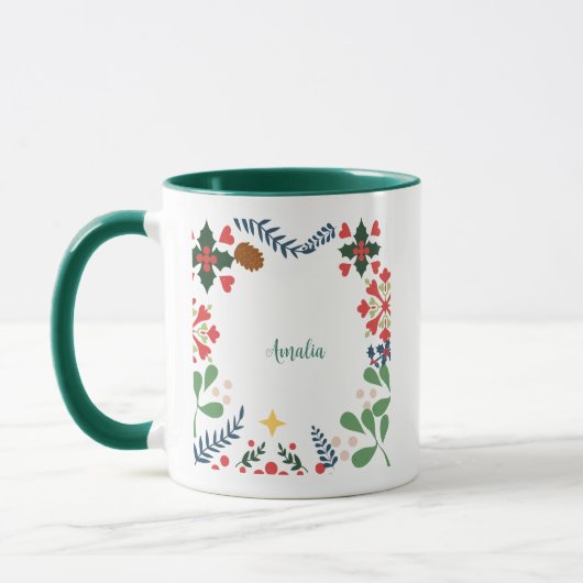 Farbenfrohe Retro moderne Weihnachtszeit botanisch Tasse (Links)