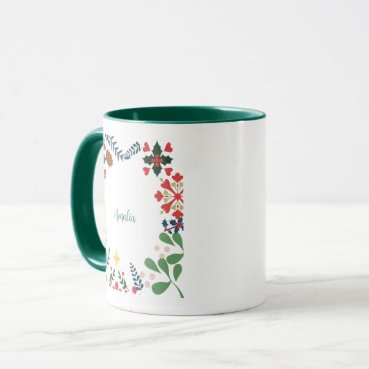Farbenfrohe Retro moderne Weihnachtszeit botanisch Tasse (Vorderseite Links)